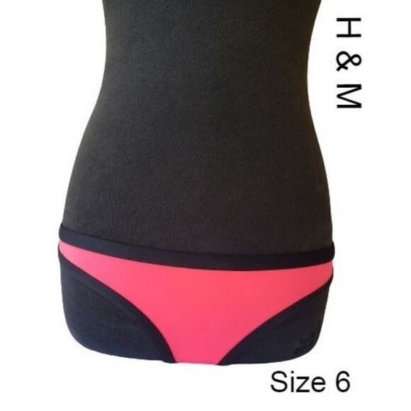 H&M Women's Bikini Bottoms Hipster Swimwear Pink Black Size 6 Clearance - Picture 1 of 7